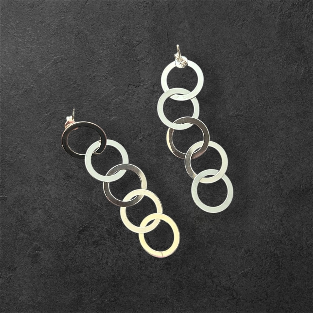 Susan Silver Designer .925 Sterling Silver Link Drop Earrings Fine Artisan New